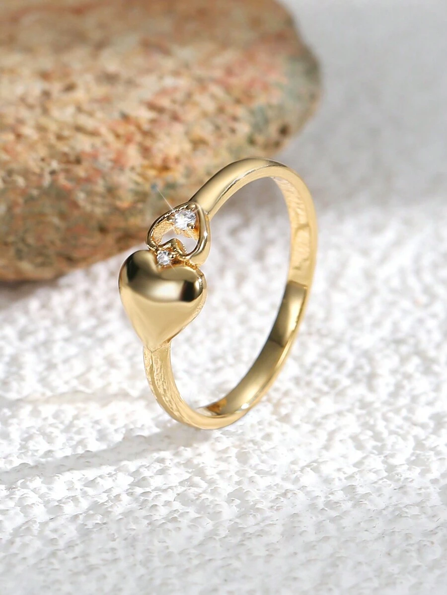 Charm-In Valentine's Day Jewelry Gift, Gold-Plated Cubic Zirconia Ring, Heart-Shaped Gold Color Women Ring, Non-Fading, Daily Wear Jewelry, Fashion Ring,Mom,Mother,Mother's Day,Gift