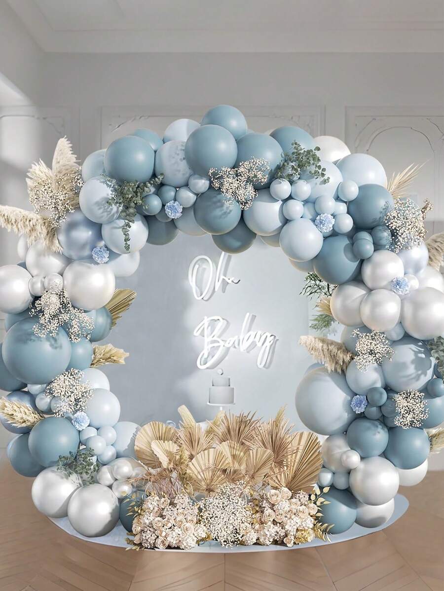 Set de 129 piezas Juego de decoración de arco de globos azul plata, suministros para decorar el fondo de la pared de la fiesta de cumpleaños, ceremonia de mayoría de edad, baby shower, fiestas familiares y festivas, incluye cadena de globos decorativos y accesorios para globos