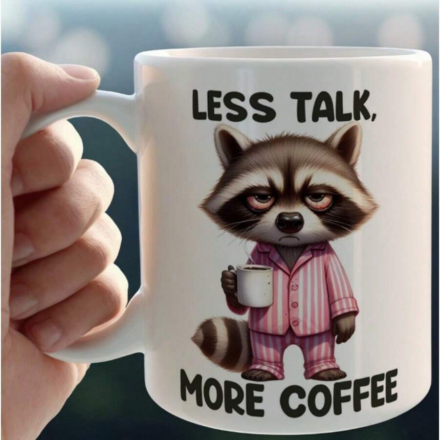 "MINDER PRATEN, MEER KOFFIE" 11 Oz keramische beker, hittebestendige koffiebeker, herbruikbaar, leuk patroonontwerp, de perfecte familiedrank voor koffieliefhebbers, ideaal voor sap, melk, koffie - perfect verjaardags- en vakantiecadeau voor familie, cadeau voor hem, grappige mok