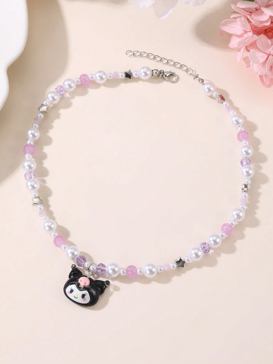Sanrio 1 pièce Collier pendentif en résine avec perles Sanrio, Kuromi, chat, convient pour le collier de meilleure amie