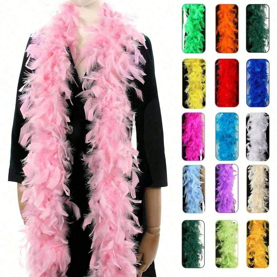 1/2PCS Kunstmatige kleurrijke veren boa's 6.6ft veren boa voor vrouwen voor dansen bruiloft feest Halloween, podium decoratie vakantie feest hoofddeksels accessoires kleding accessoires, , sjaal decoratie, geschikt voor verjaardagsfeestje, Halloween, Kerstmis, paardenraces, theekransje, oudejaarsavond, concert en woondecoratie, dans bruiloft, podium optreden, carnaval kostuum en accessoires, feest benodigdheden, ideale keuze voor geschenken