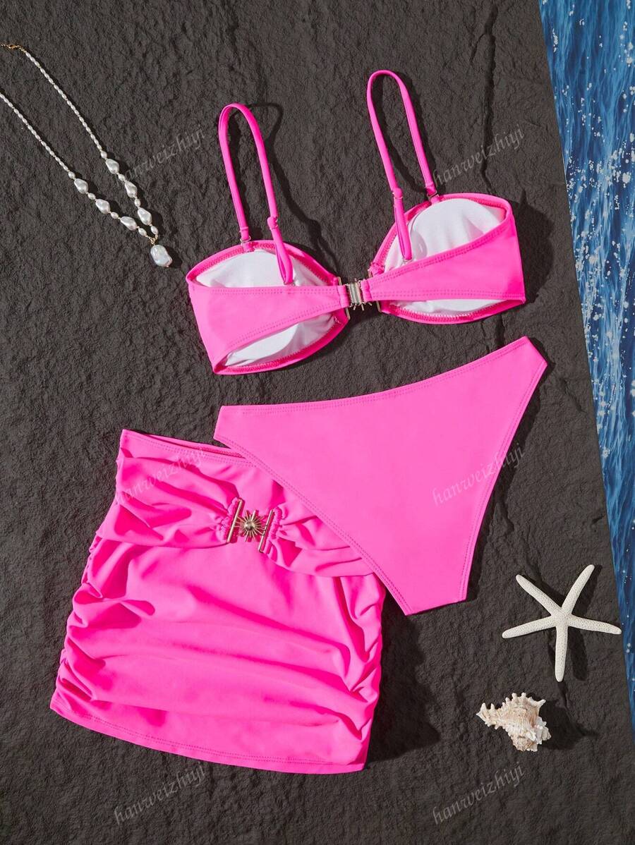 Ensemble De Maillot De Bain Pi Ces Bikini Plage Avec D Coration En M Tal Noir Nouvelle