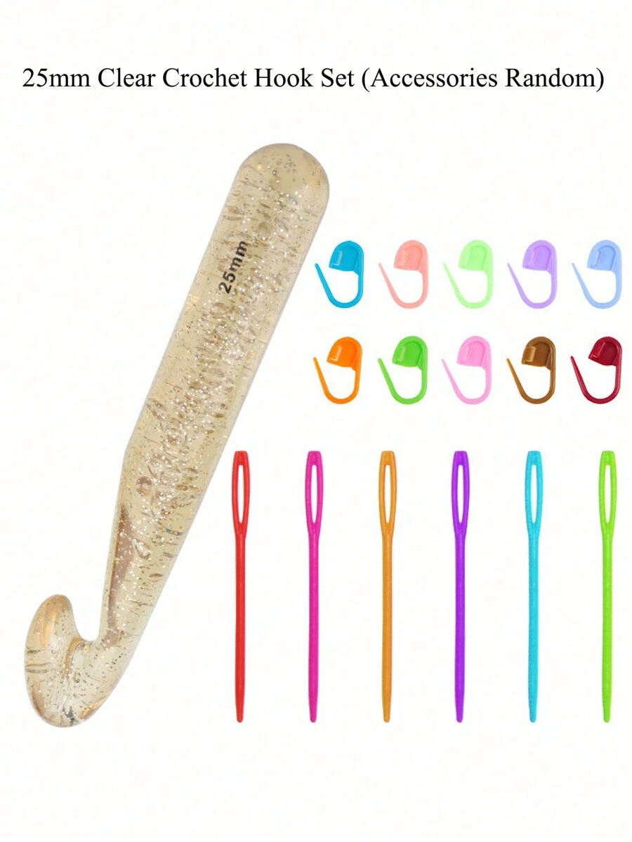 1/17pcs Oversized 25mm Crochet Hook Set - Including Mixed Color Accessories: With 10 Stitch Markers, 6 Large Eye Needles - All Seasons Plastic Crochet Hook Set, Smooth Handle, Wool Weaving Tools, Easy To Make, 12-25mm Single Crochet Hook, Hand Sewing Essentials