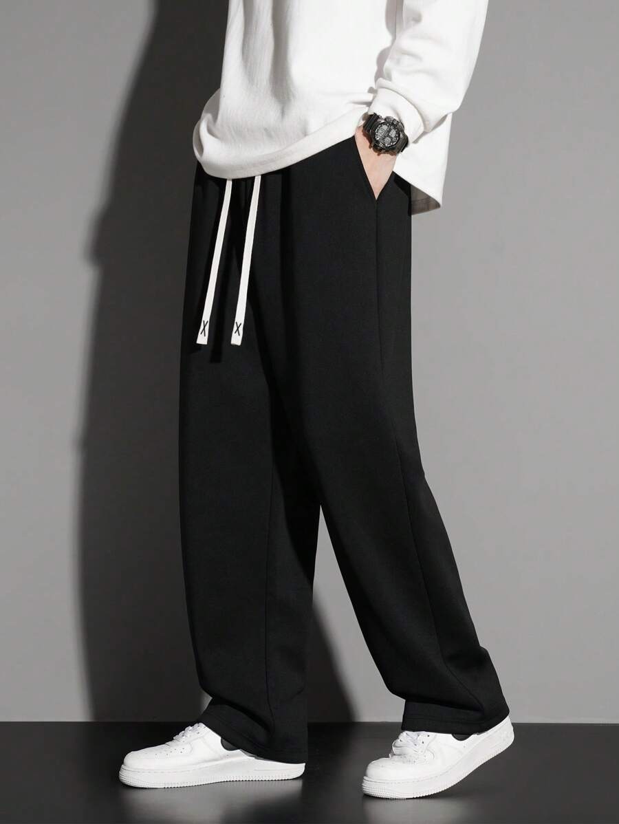 1 pezzo Pantaloni sportivi casual larghi con vita con cordoncino, adatti per primavera/estate, uomo