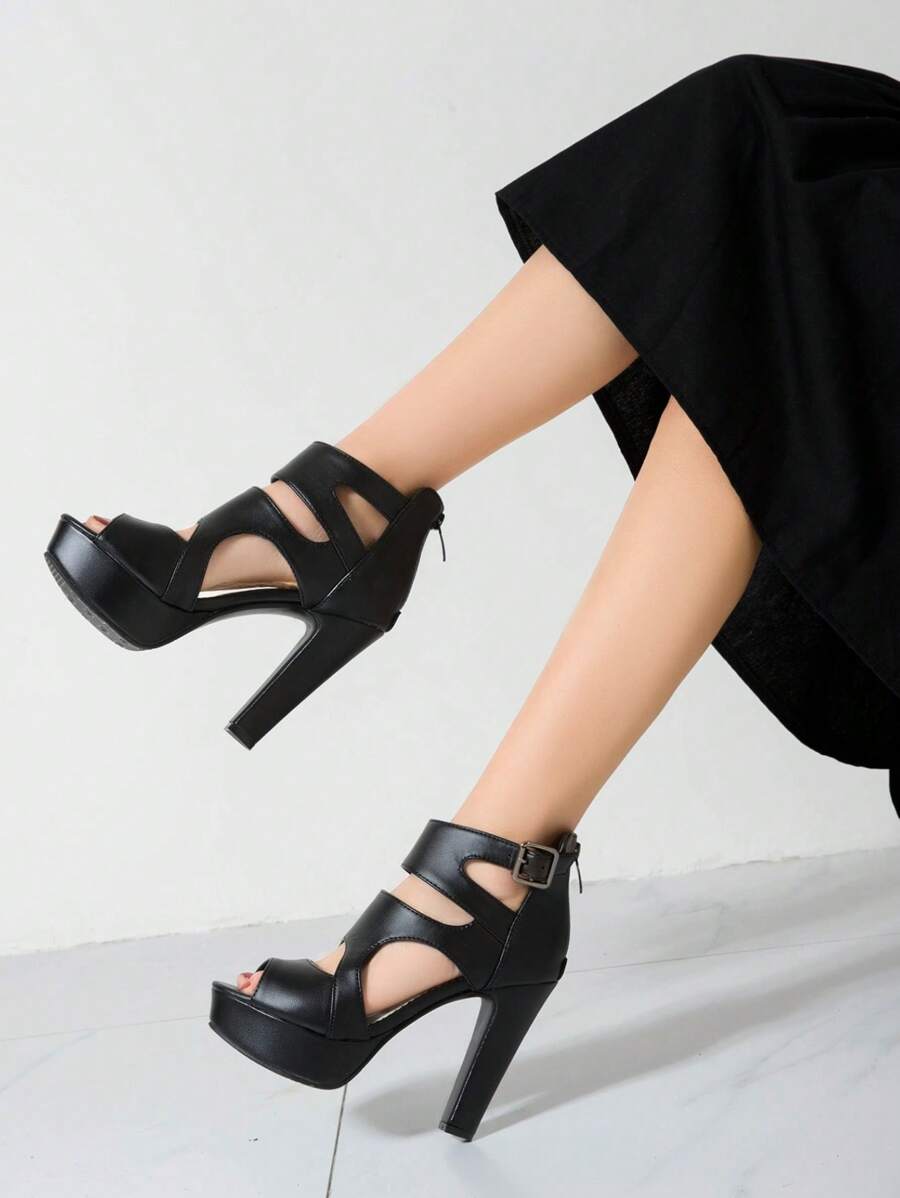 Women's Peep Toe High Heel Sandals, Sexy Platform Thick Sole Comfortable Hollow Out Heeled Boots, Spring Summer