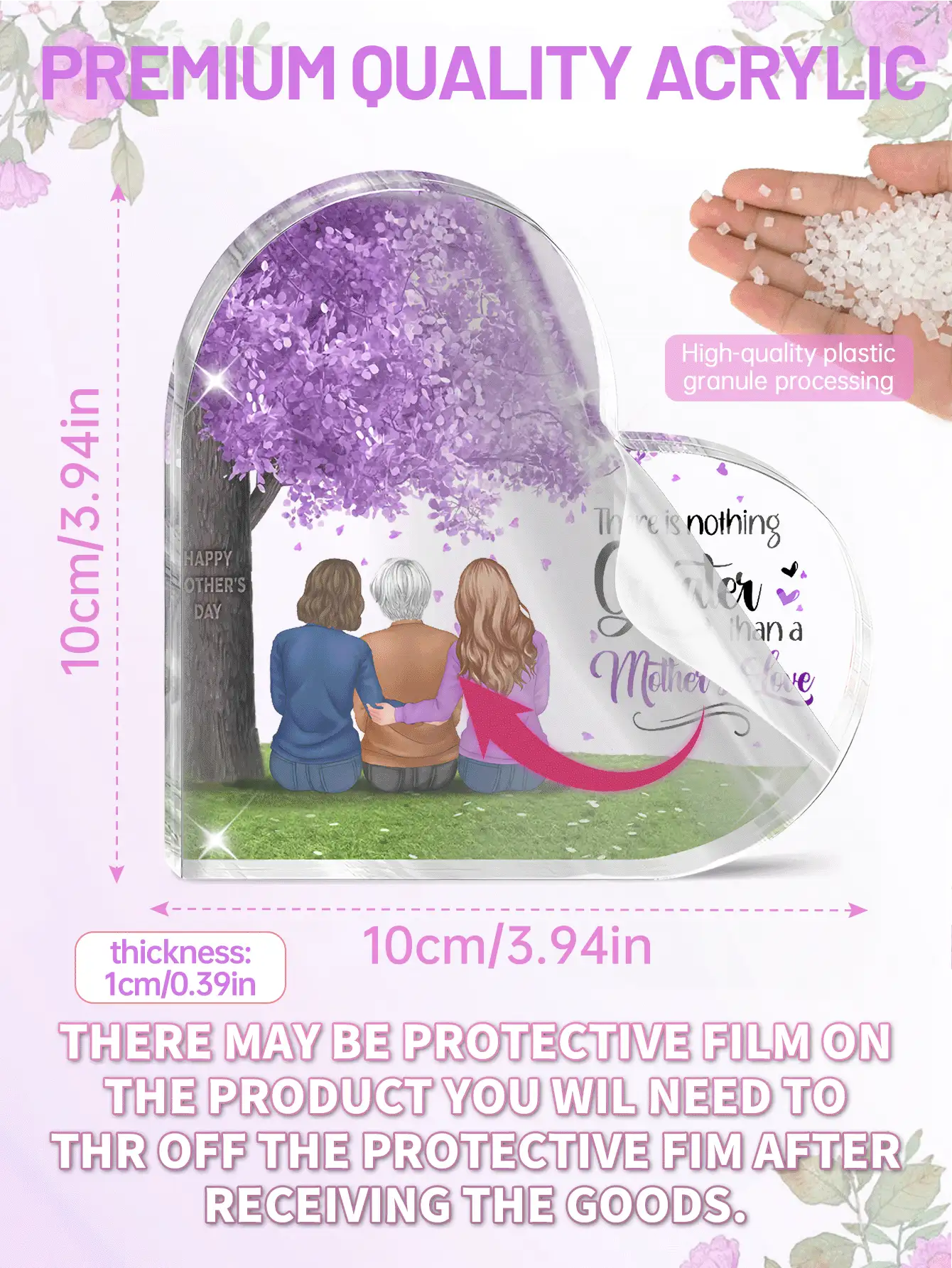 Heart Transparent Plaque - Mother And Daughters, A Bond That Can't Be Broken - Personalized Desktop,Mother's Day Gift, For Mom, Custom Image Gifts Birthday Graduation