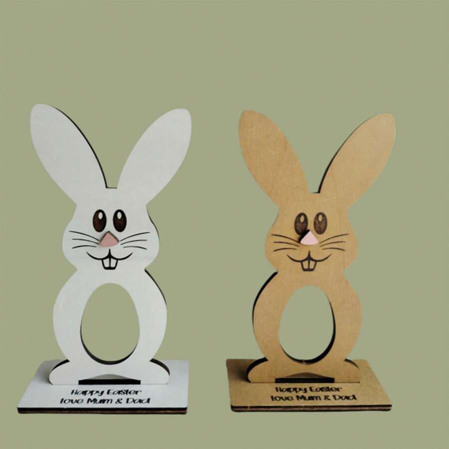 1 Support de lapin en forme d'œuf au chocolat de Pâques, décoration de table en bois, décoration de fête. Nez rose, nez bleu, nez amusant