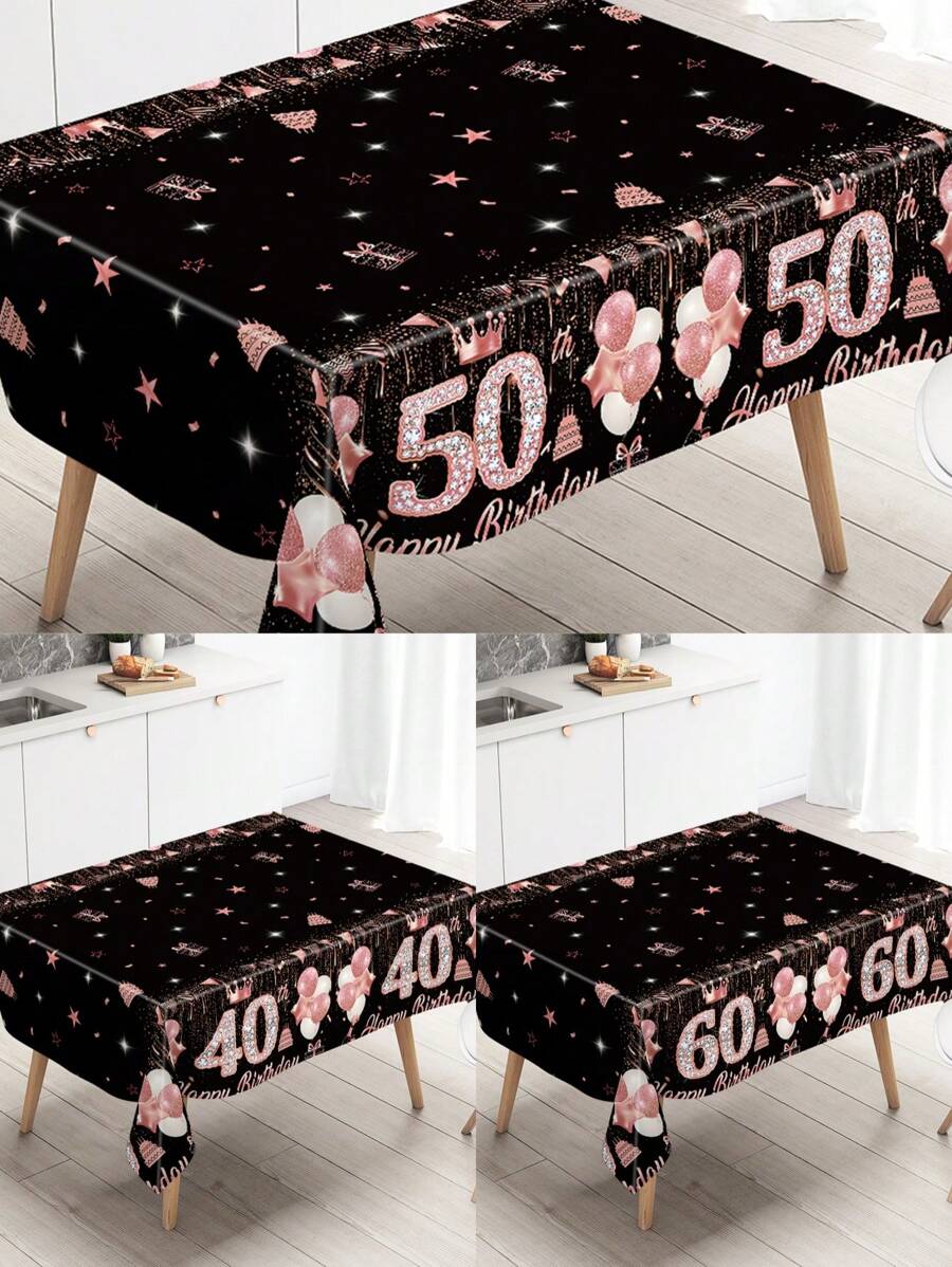 1Pc Birthday Tablecloth,Disposable Rose Gold Table Cover,40/60/50 Years Old Table Cloth, Happy Birthday Home Table Decor, Birthday Party Decoration Supplies,Table Decor,Kitchen Decor,Home Decor