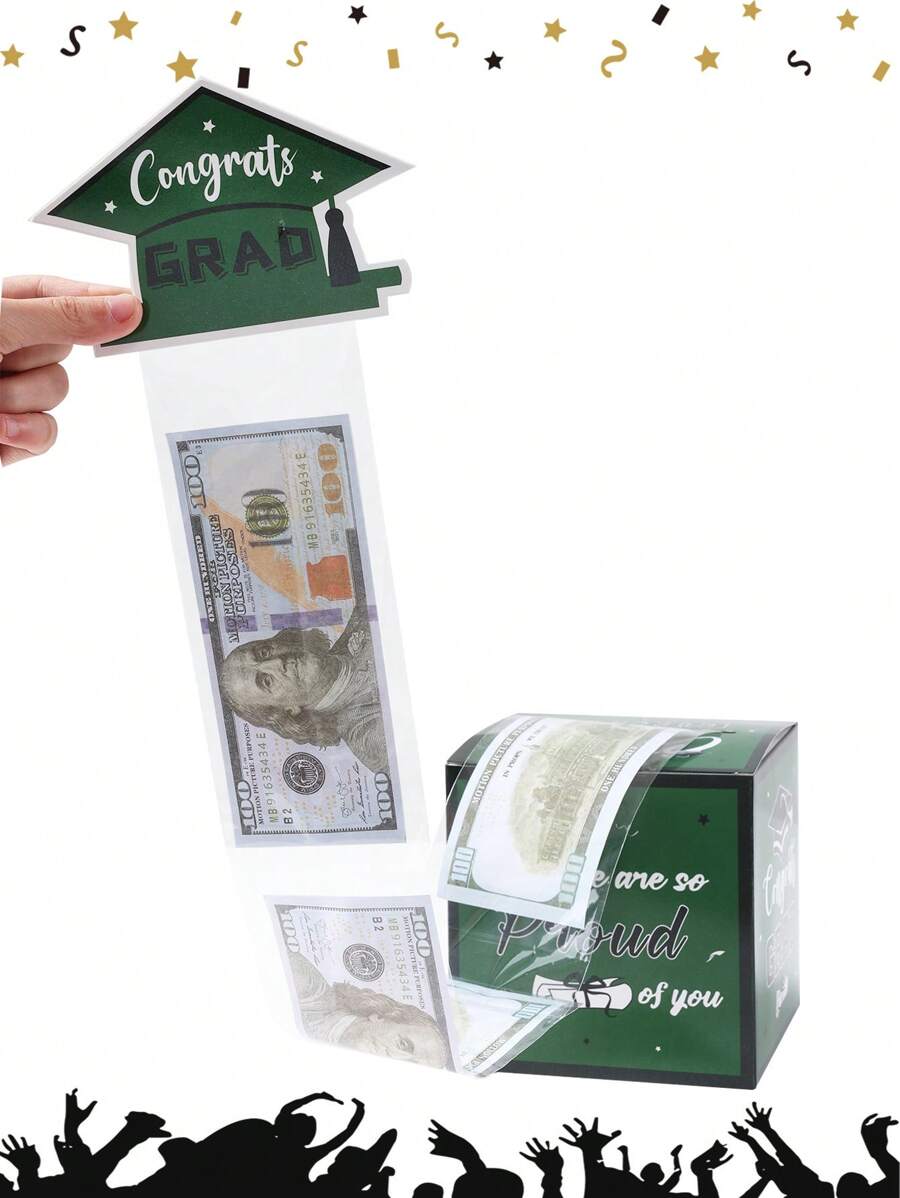 1set Graduation Season 2025 Gift Box, Green Black Graduation Cash Box, DIY Folding Paper Money Box, Graduation Money Box With Pull Out Cash Card And Bags, For Graduation Party Decoration Home Decor Room Decor Table Decor Background Photography Decoration Cash Box, Cash Gift Pull, Fun Surprise Box, Unique Party Gifts Supplies, Congratulations Graduation Cash Box Gifts, 2025 Graduation Gifts