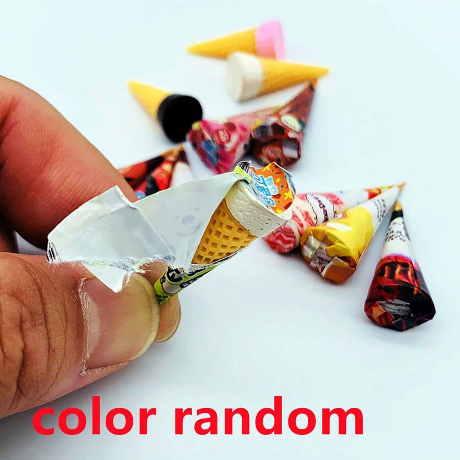 Set de 3 piezas de simulación de congelador de supermercado en miniatura de colores aleatorios para casa de muñecas con conos de helado y paletas de hielo