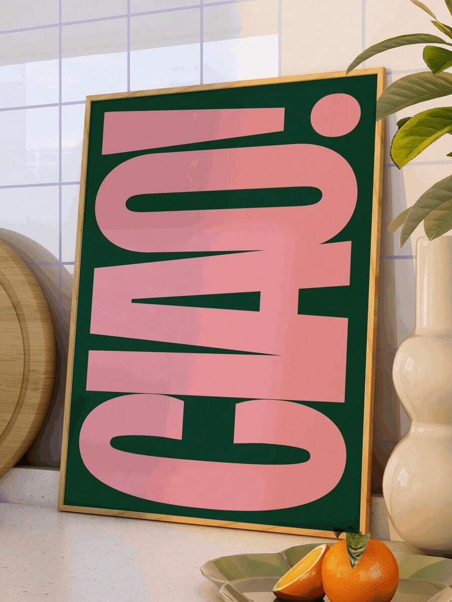 Chic 'Ciao!' Quote Canvas Art Print - Vibrant Pink, Unframed Retro Wall Decor For Living Room, Bedroom, Home Office - High-Quality Textured Monochrome Typography Poster Gifts Birthday Graduation