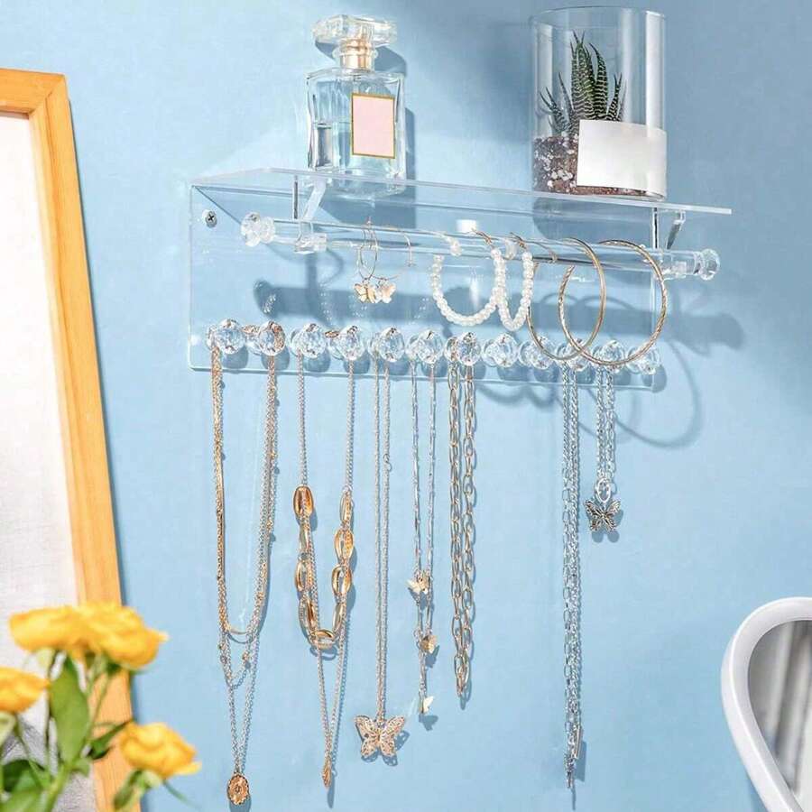 1 pieza Soporte de pared de acrílico para joyas, estante aromático, organizador de baño, gancho en forma de diamante para exhibir joyas