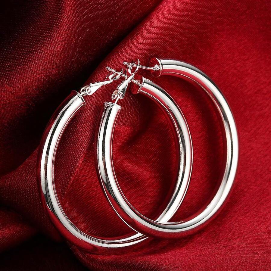Aretes de aro grandes y lisos de 50 mm de plata de ley 925 para mujer, joyería de moda para fiesta y boda