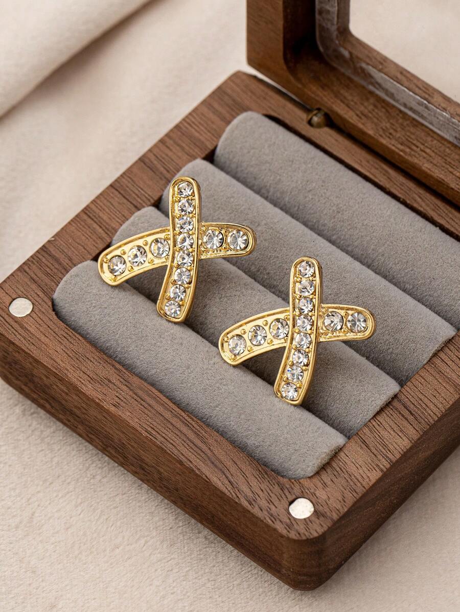 1 par de pendientes de letra con strass elegantes y a la moda, adecuados para usar a diario