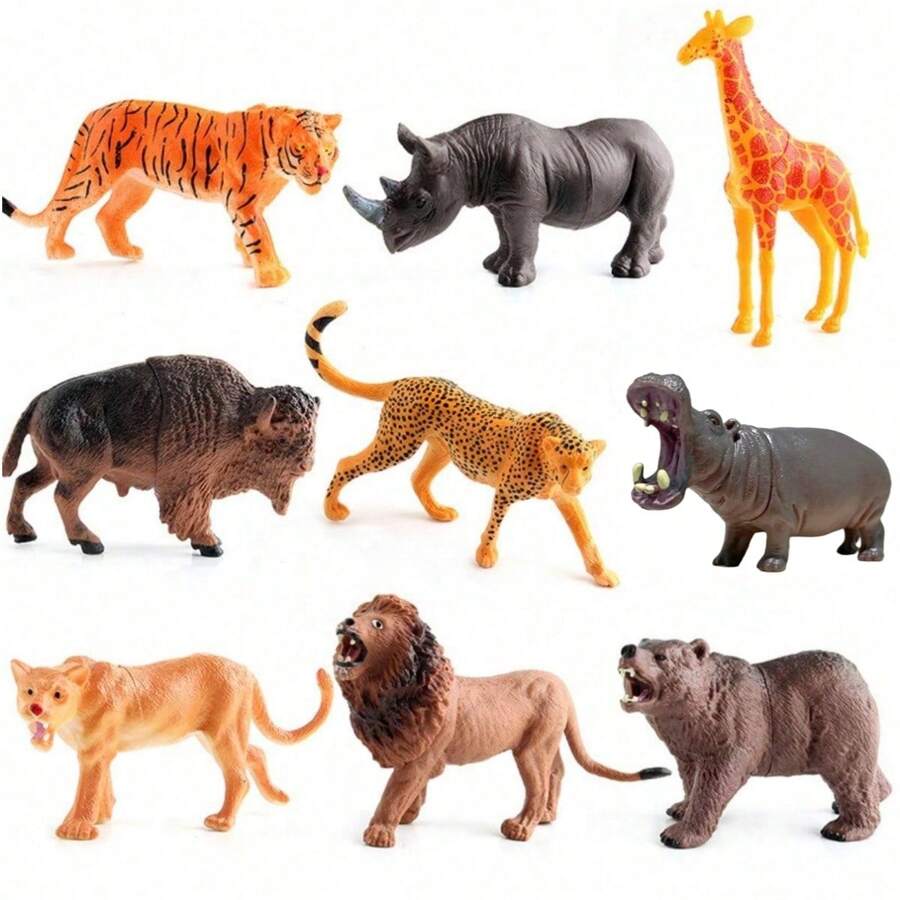 Realistic Animal Model Figurines, Lion, Tiger, Rhino, Hippopotamus, Giraffe Ornamental Collectibles