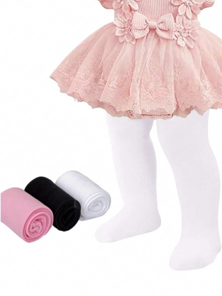 3pcs Baby Girls And Children's Tights, Microfiber Tights For All Season,Outdoor Activity Or Wear To School, Wearable For Performances Kids Tight,Multiple Colors