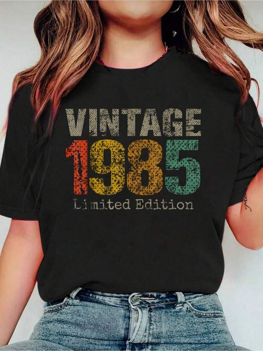 39 Year Old Gifts Vintage 1985 Limited Edition 39th Birthday T-Shirt Print Crew Neck Casual T-Shirt Short Sleeve Sports Top, Smart Casual/Street Style Women's Clothing