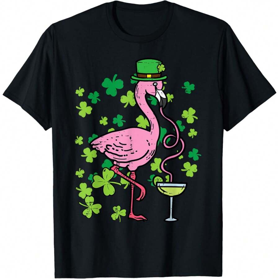 Funny T-Shirts St Patricks Day Irish Flamingo Saint Pattys T-Shirt Oversized T-Shirt Comfort Colors T-Shirts Graphic Casual Unisex Gift Short Sleeve Tops