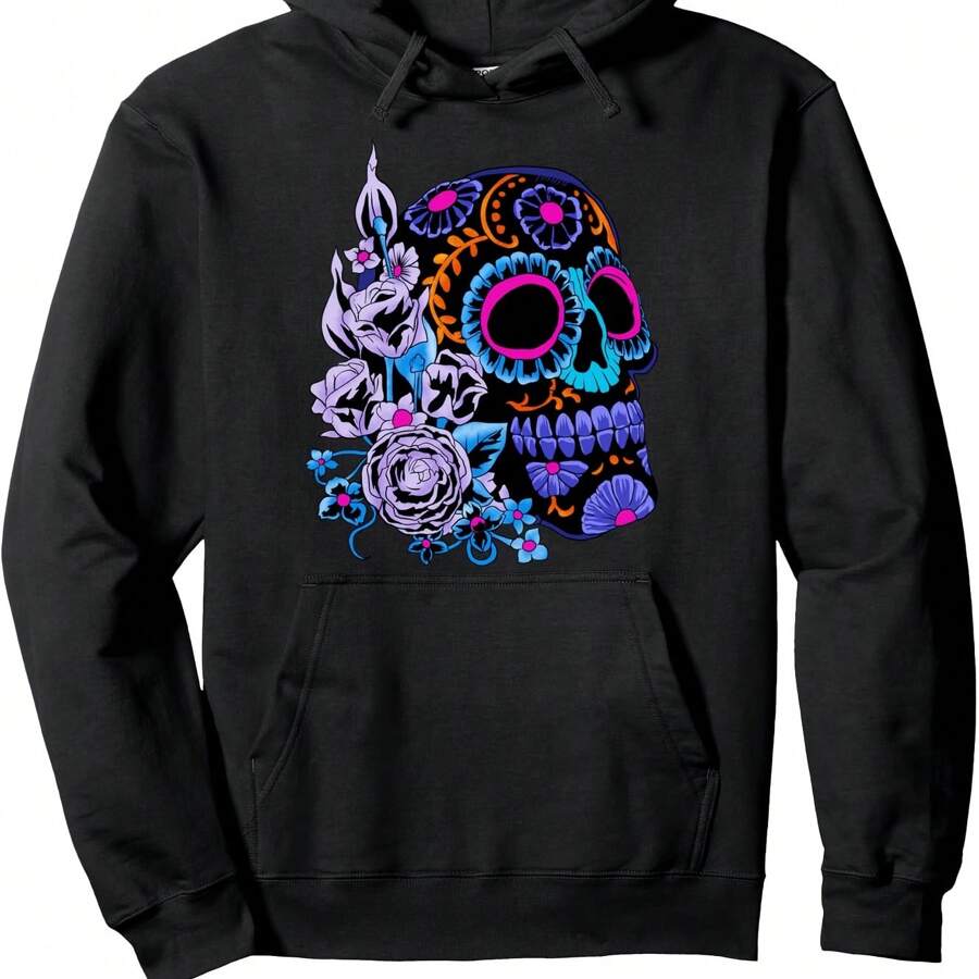 Sugar Skull Flowers Day Of The Dead Dia Muertos Gift Idea Pullover Hoodie