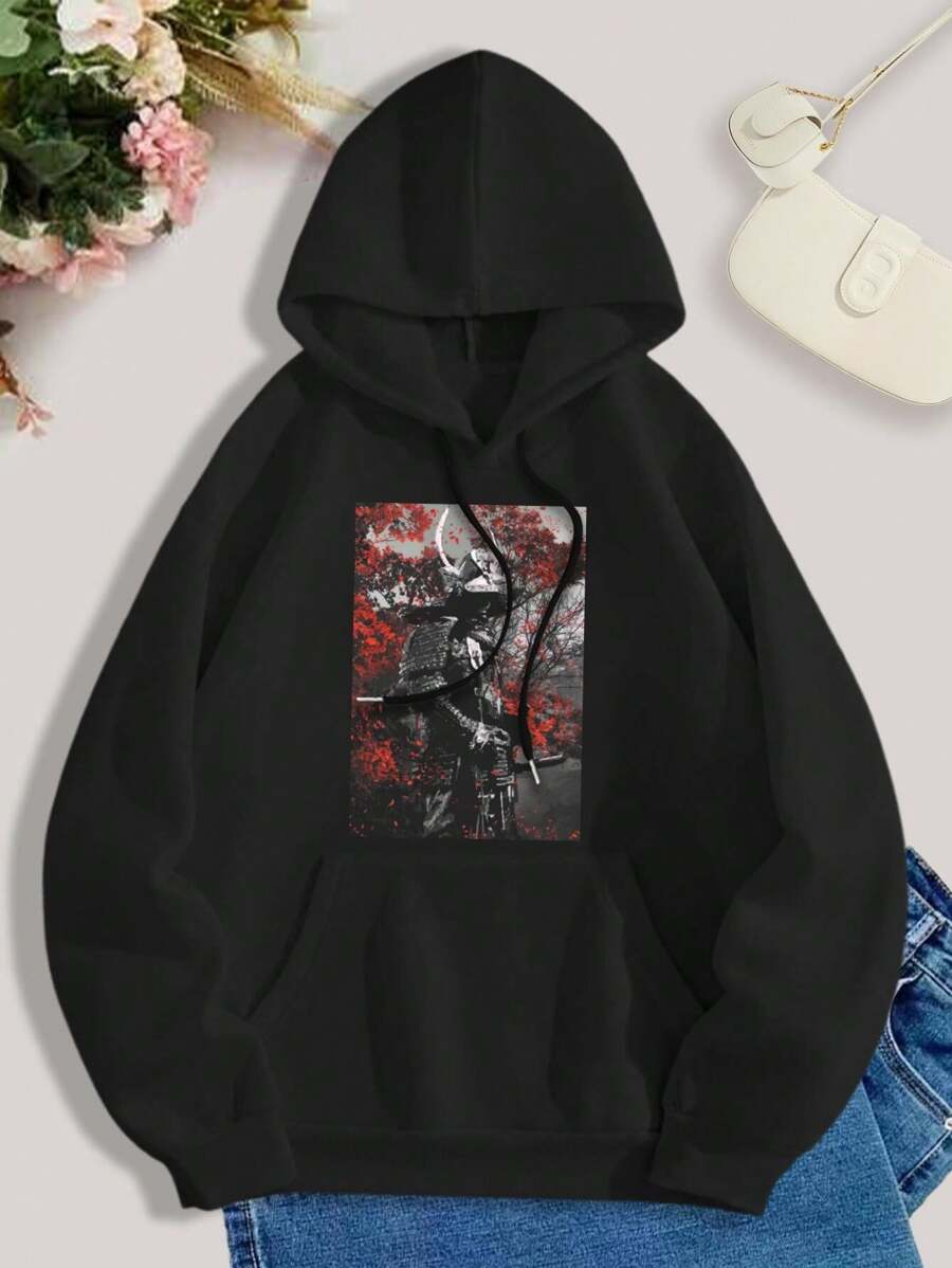 Women's Samurai Red Flower T-Shirt Sweatshirt Trendy Stylish Japanese Inspired Apparel