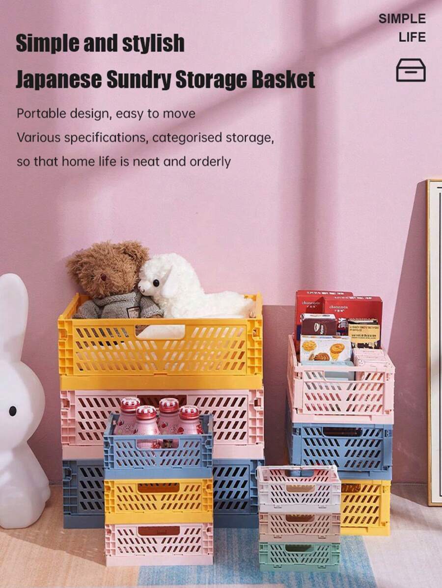 2 pièces Mini paniers de rangement pliables, boîte de rangement multifonctionnelle de bureau pour la maison et le dortoir, de couleur unie