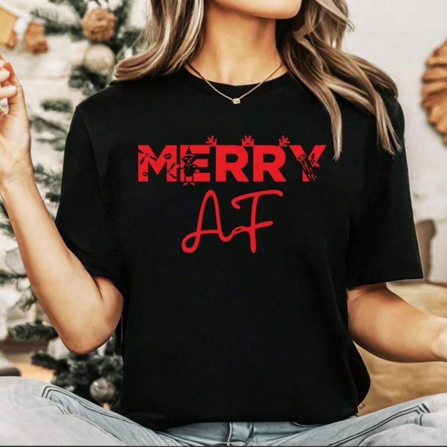 Christmas T-Shirt, Christmas Lights Shirt, Christmas Family Top, Holiday Gift, Christmas Family Matching Shirt, Santa, Gift ,Merry Af