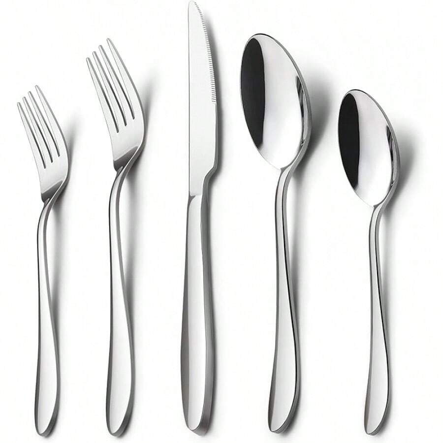 40-Piece Silverware Set, Stainless Steel Flatware Service For 8, Modern Tableware Cutlery For Home, Elegant Eating Utensils Include Knives/Spoons/Forks, Mirror Polished, Dishwasher Safe