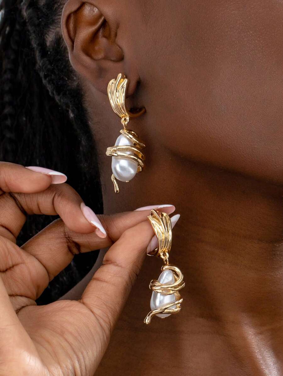 1 par de pendientes colgantes versátiles y elegantes con perlas de estilo francés retro para mujeres
