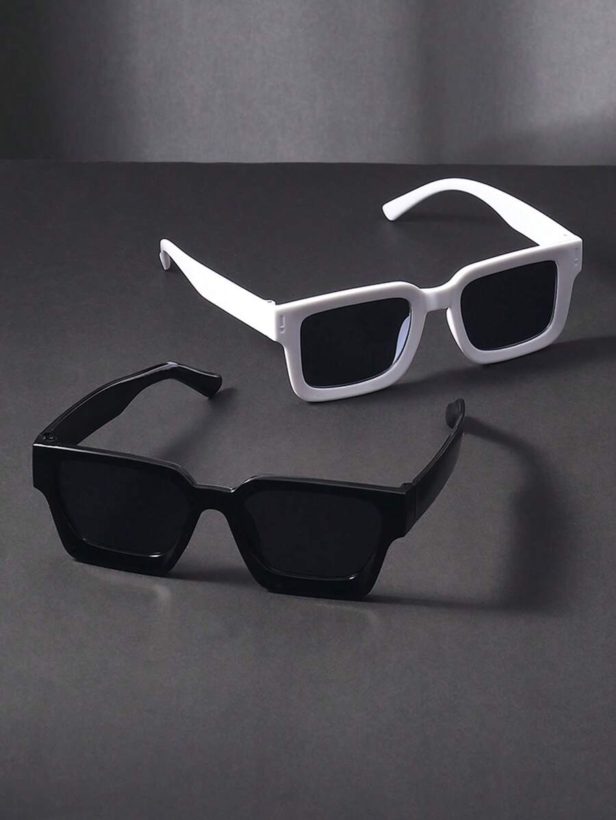 2pcs Men Plastic Rectangular Frame Classic Western Modern Simple Style Graceful Design And Expressiveness Fashion Eyeglasses Combination For Western Party Driving Vacation Outfits Suitable For All Face Shapes Decoration For Summer Beach Vacation,Outdoor,Travel