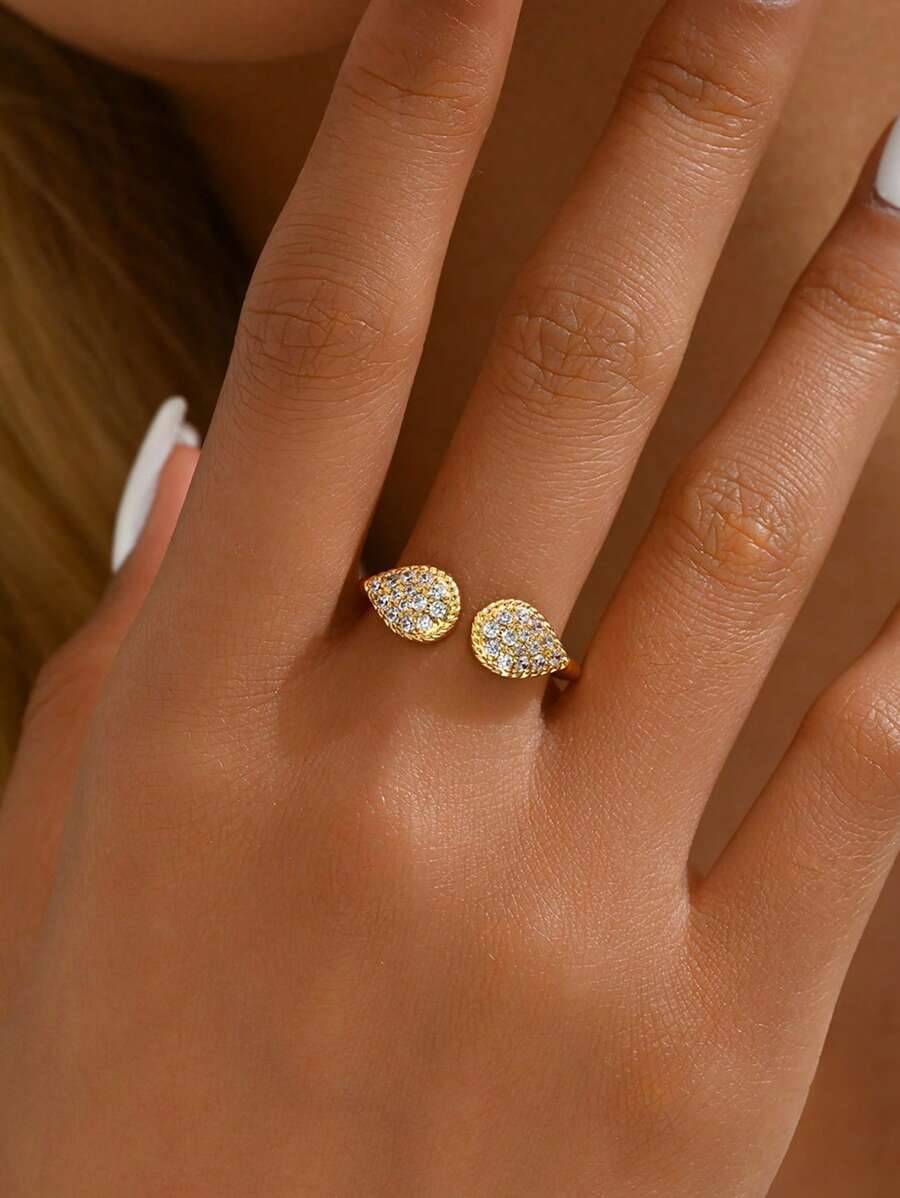 1 pieza Anillo de mujer elegante y de lujo con baño de oro y diseño de gota de agua, ideal para uso diario, Día de San Valentín, boda y otras ocasiones
