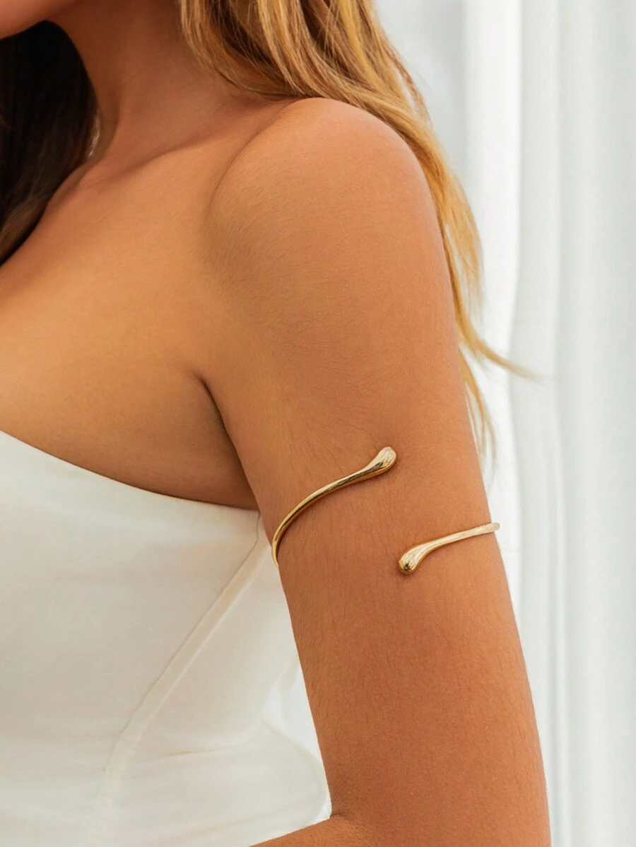 1 Stück europäisch-amerikanischer minimalistischer und personalisierter Armreif mit offener Armkette, Goldschmuckring, Wassertropfen Metall-Armband, geeignet für täglichen Gebrauch von Frauen, Reisen, Partys, Veranstaltungen, Bankette und Tanzen