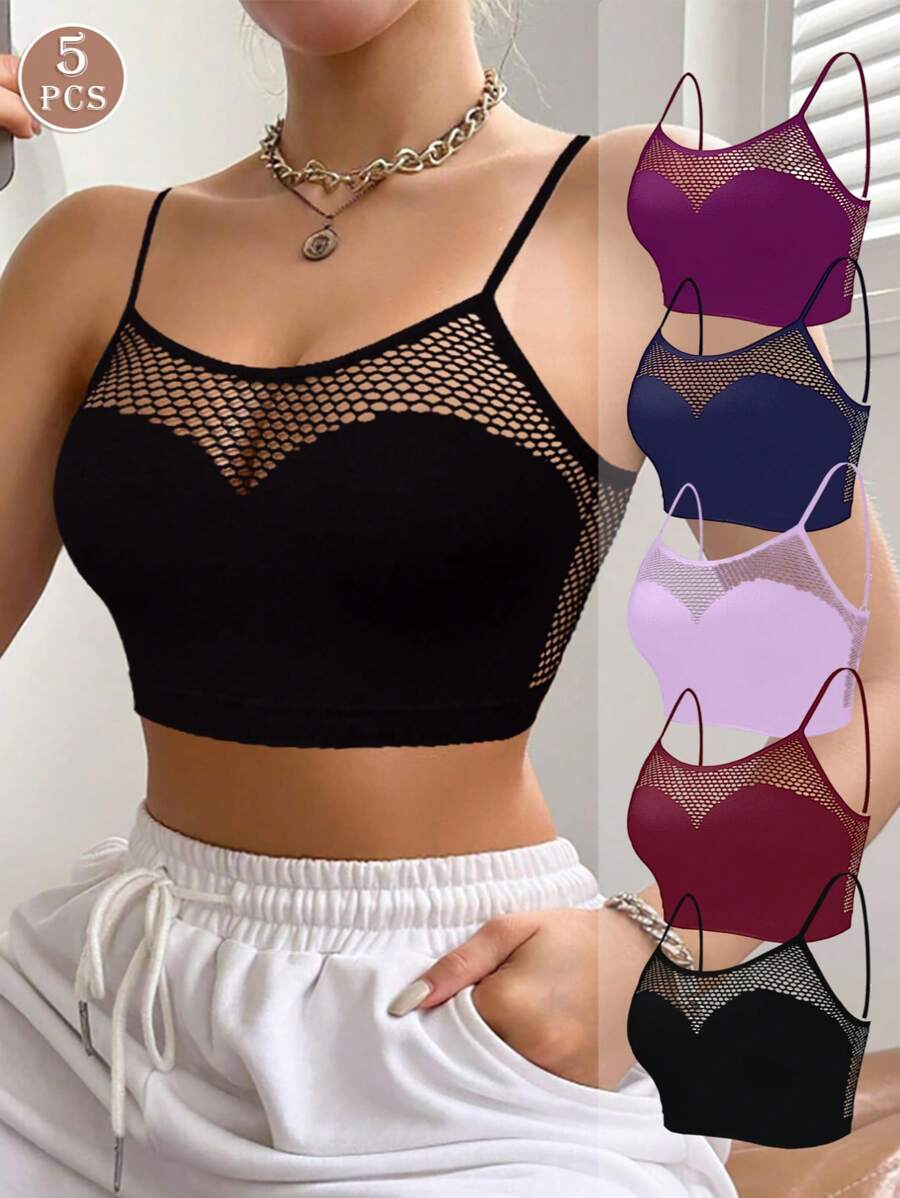 5pcs/Set Women Mesh Breathable Sexy Crisscross Front Closure Bra Lingerie