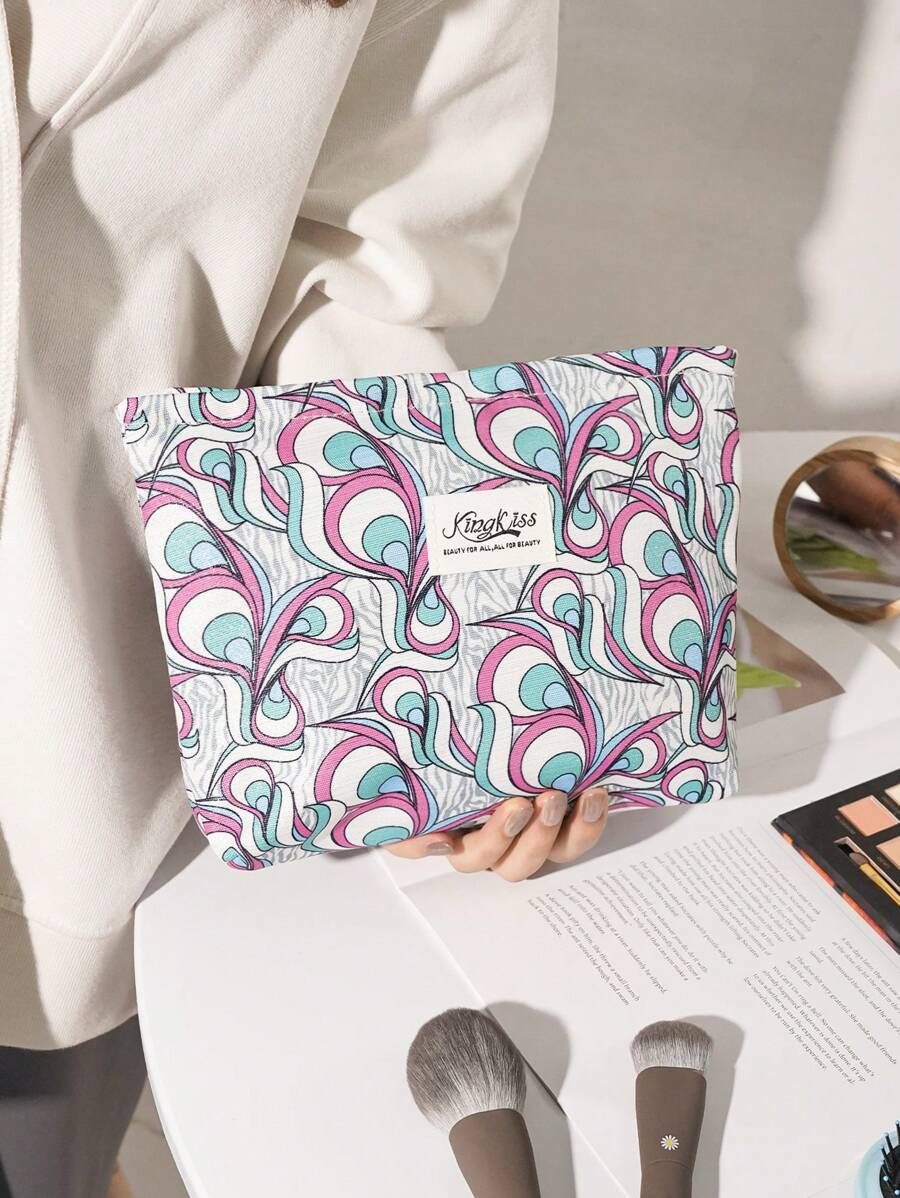 1 Pieza Bolsa de maquillaje asimétrica rosa, bolsa de maquillaje portátil de moda y estilo casual, bolsa de maquillaje, bolsa de maquillaje pequeña, estuche de maquillaje, bolsa de maquillaje linda, bolsas cosméticas, toallas sanitarias, almohadillas, AirPods, auriculares con cable, cargador, auriculares, bolsa de viaje de maquillaje, bolsa de cuidado de la piel, bolsas de maquillaje para mujeres, dulces, enfermeras, estudiantes, regalo de vacaciones.
