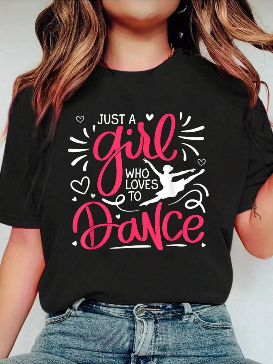 Dance Lover, Girls Dance Student, Womens Dancing, Dancer Tees,Fashion Casual T-Shirt Print Crew Neck Casual T-Shirt Short Sleeve Sports Top, Smart Casual/Street Style Women's Clothing