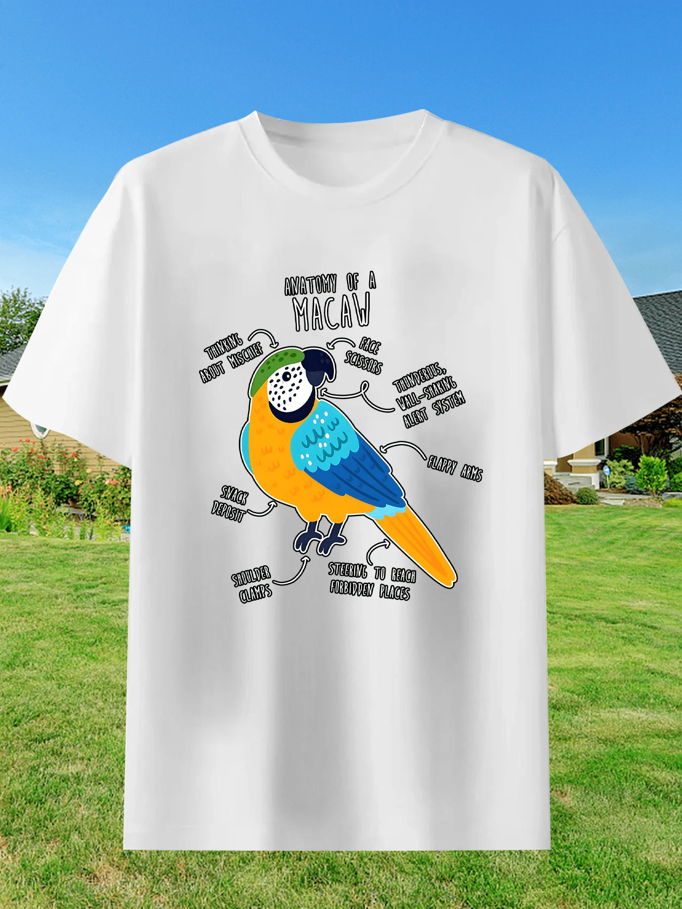 Parrot Structure T-Shirt Soft Cotton Crew Neck Short Sleeve T-Shirt Fun Novel Design Shirt