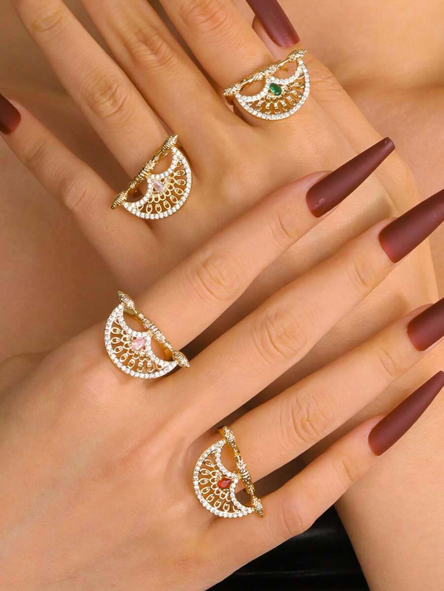 1pc Luxury Eid Metallic Gold-Tone Hollow Clasp Adjustable Women's Fashion Party/Holiday Accessory With Zirconia Stones
