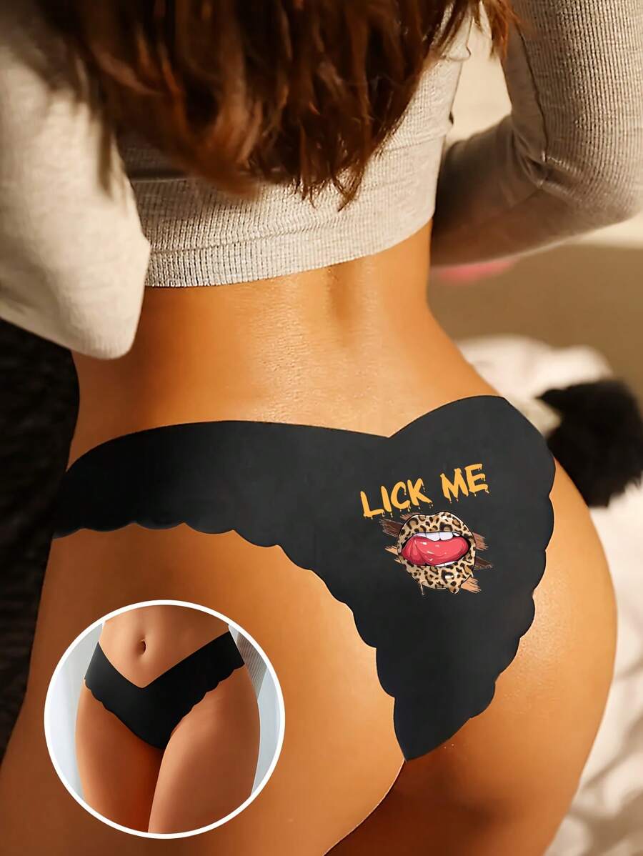 Culotte de bikini pour femmes, imprimé léopard sexy avec lettrage sur les lèvres, doux, respirant et confortable, polyvalent