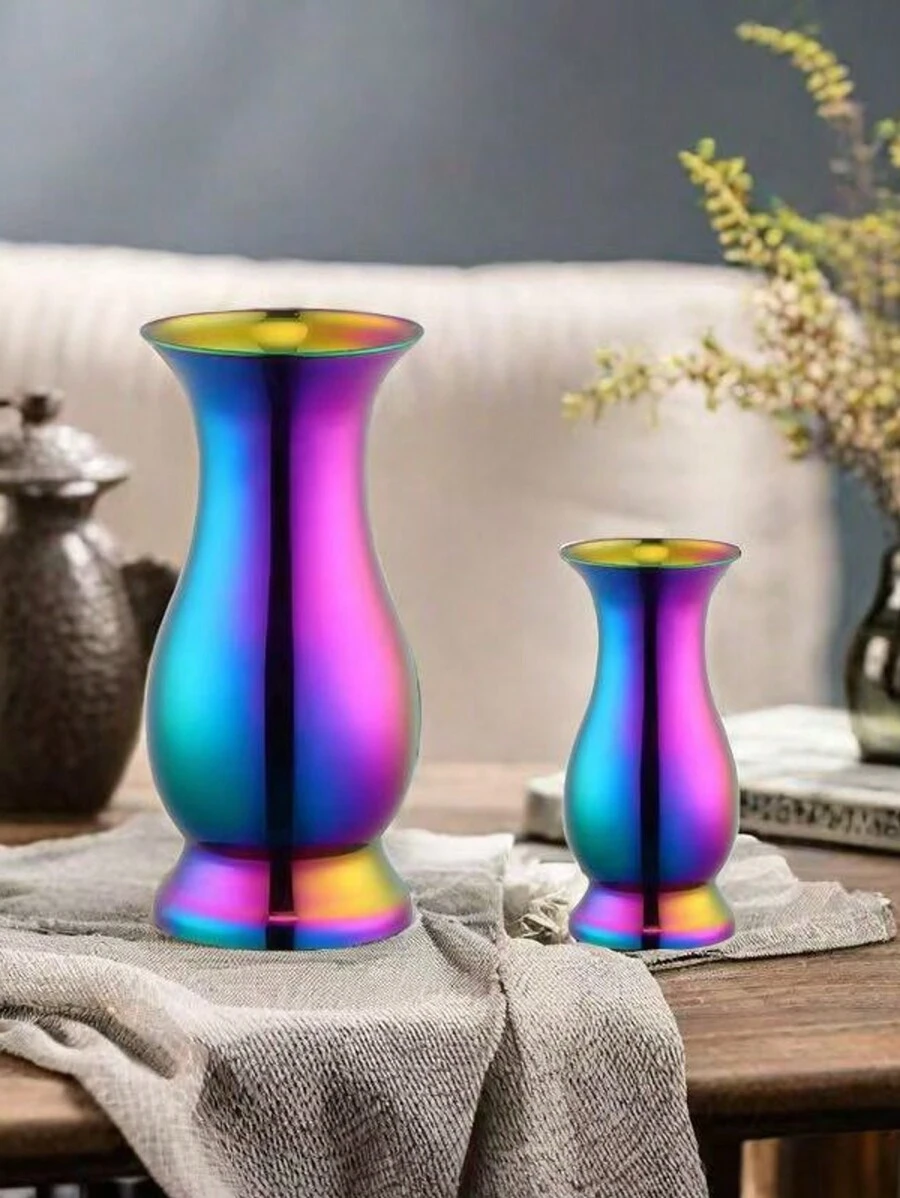 1pc Minimalist Modern Stainless Steel Vase, Luxury Stylish Vase, Metal Gardening Vase Decor, St. Patrick's Day Decor, Elegant Home Room Decor & Holiday Supplies, Valentine's Day Gift, Living Room Flower Vase, Tabletop Dried Flowers Planter, Multi-Color Gifts Birthday Graduation
