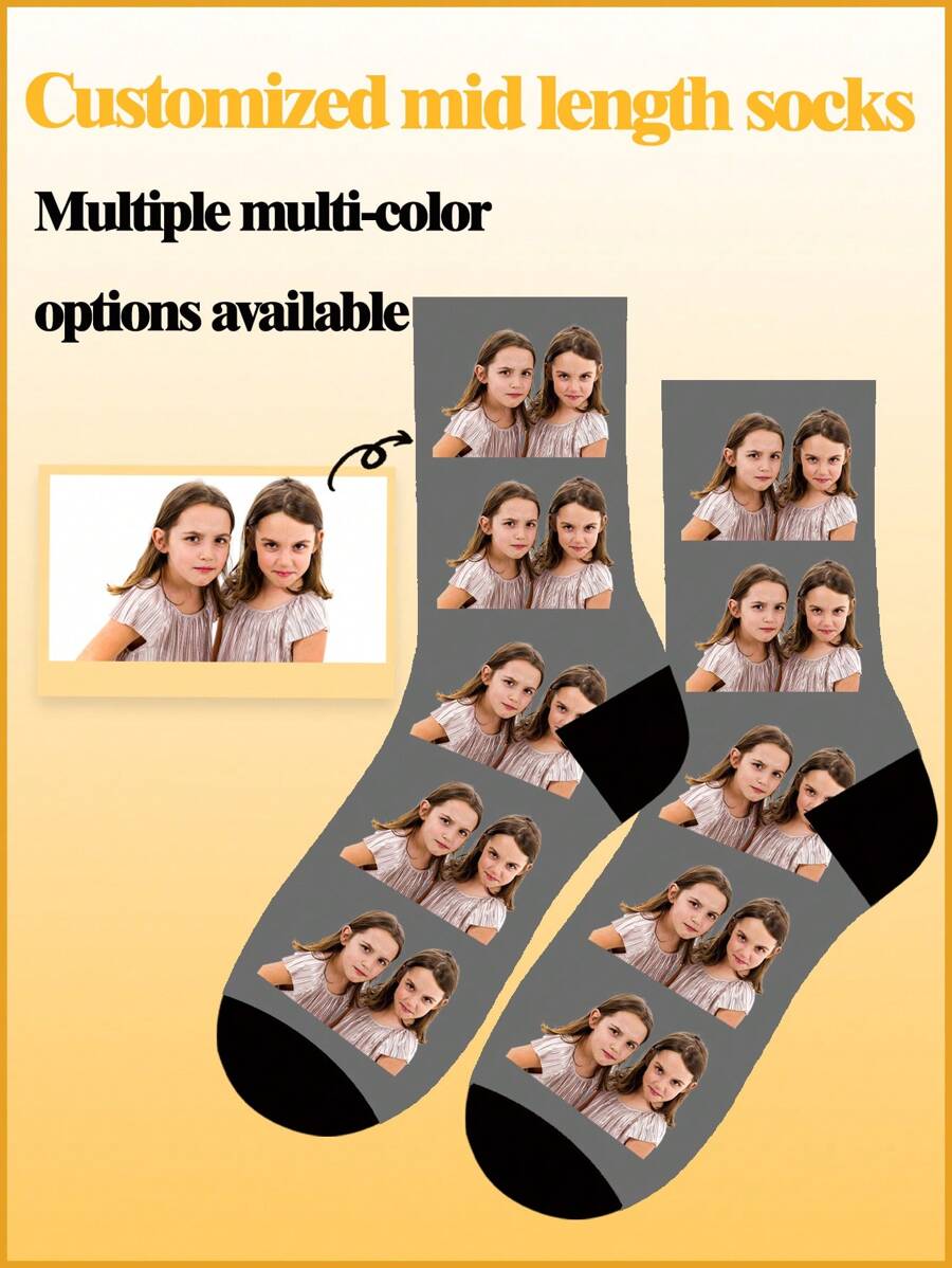 1 paire de chaussettes personnalisées avec portrait en gros plan d'enfants âgés de 1 à 16 ans, taille adulte moyenne, personnalisé, unique, photo personnalisée, animal de compagnie, frère, sœur, cadeau d'anniversaire