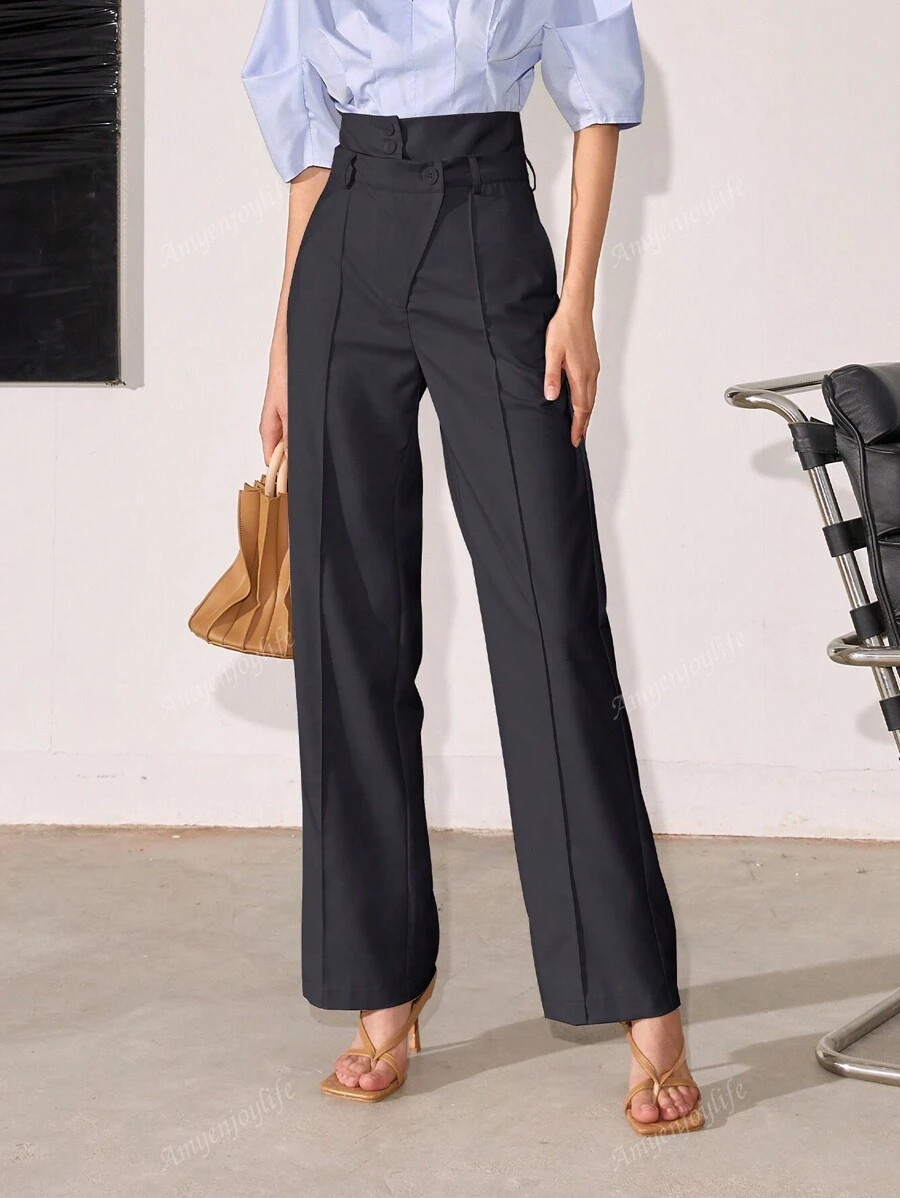 Women's Solid Color Casual High Waist Straight Leg Work Pants, Spring/Summer