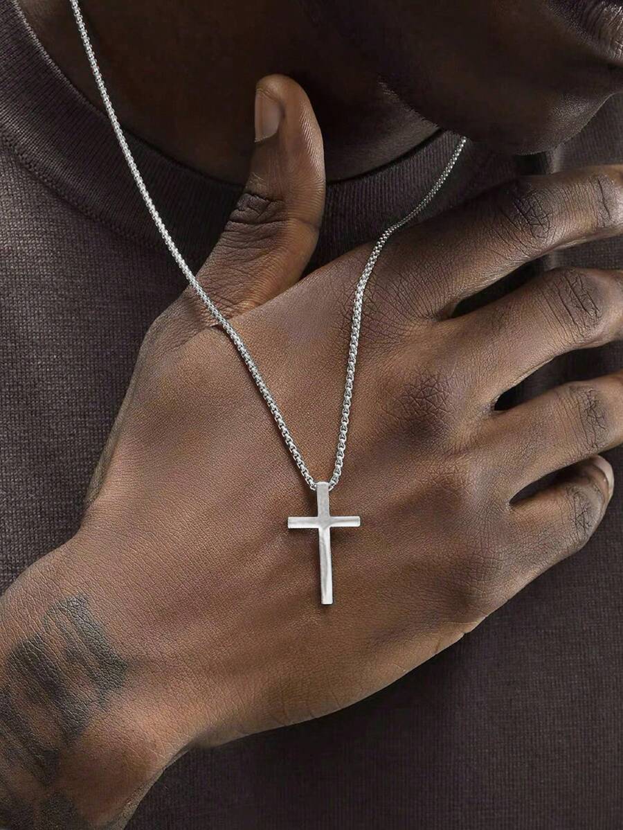 1 pieza de collar de acero inoxidable con colgante de cruz, de estilo simple y de moda, de estilo callejero hip-hop, adecuado para que los hombres lo usen en la calle todos los días