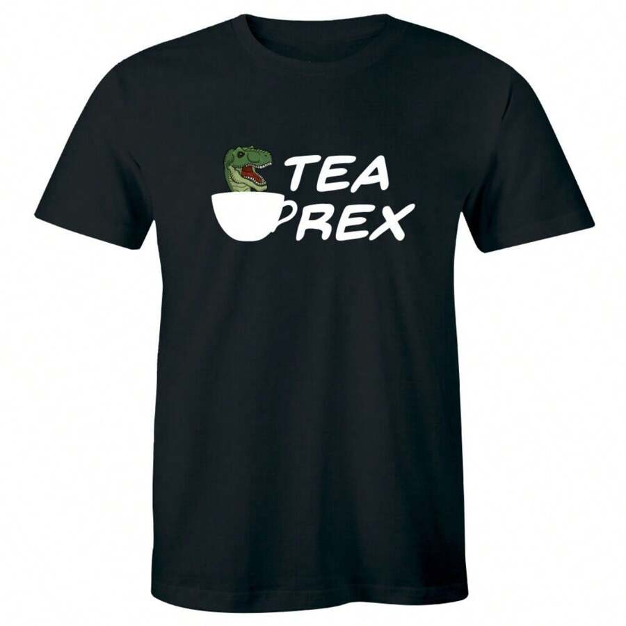 Tea Rex Men's Short Sleeve T-Shirt Funny Dinosaur Humor Pun Shirt