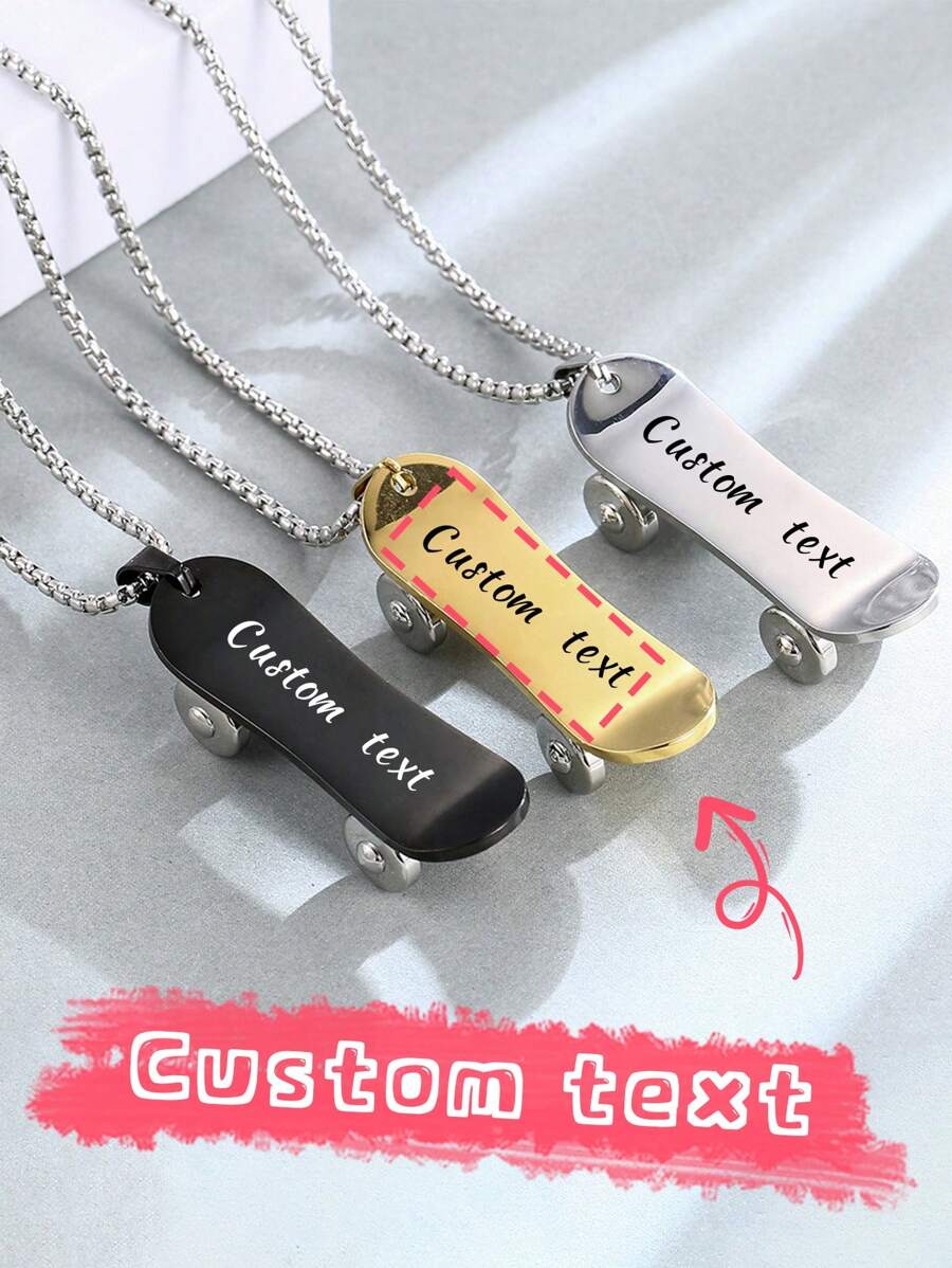 1 pièce, Collier de planche à roulettes personnalisé avec texte. Les éléments de la trottinette associent parfaitement le style de rue, la simplicité, la personnalisation, le luxe et la mode. Le collier est fabriqué en acier au titane de haute qualité, qui est robuste et résistant à l'usure. Convient pour les anniversaires, la Saint-Valentin, la Fête des pères et les anniversaires personnels. Le design mobile unique rend le pendentif vivant et intéressant.