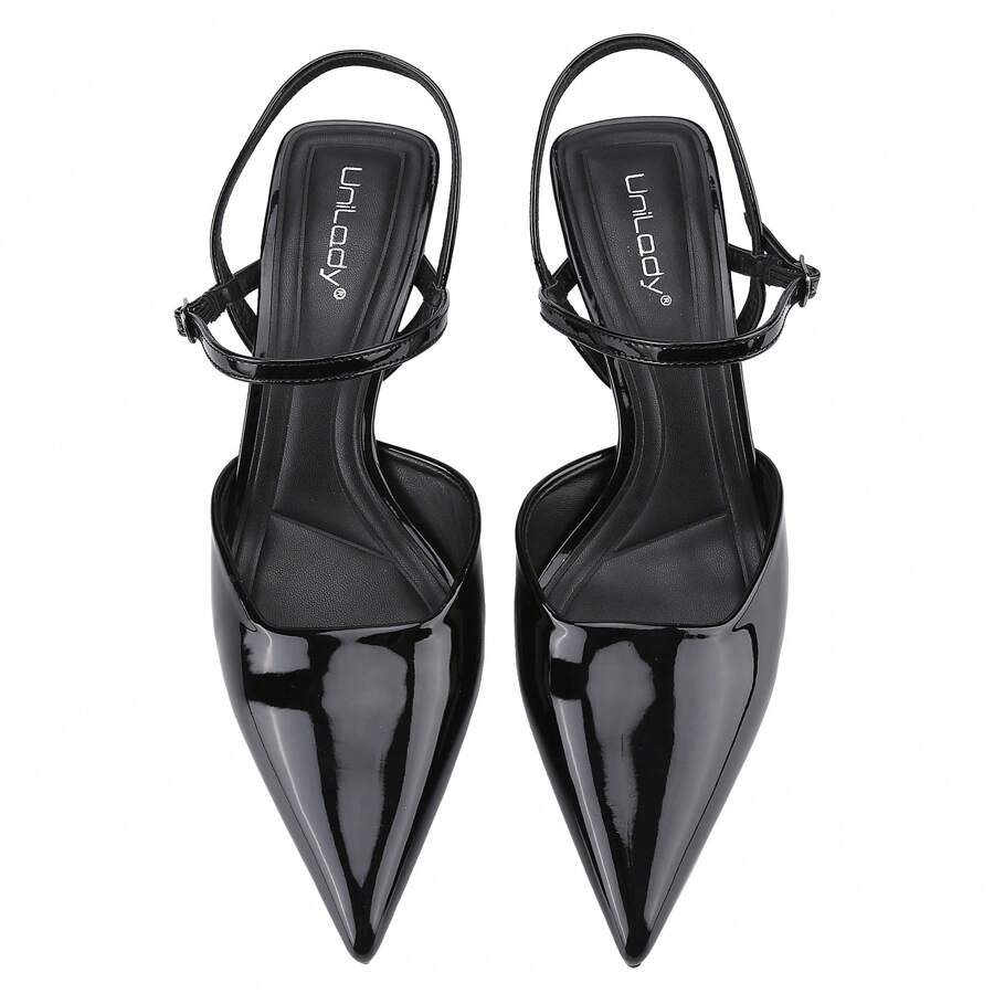 BELOVELY Glossy Pointed-Toe Slingback Heels | Perfect For Parties And Formal Events | Women's Elegant High-Heel Shoes With Adjustable Straps For Comfort And Style