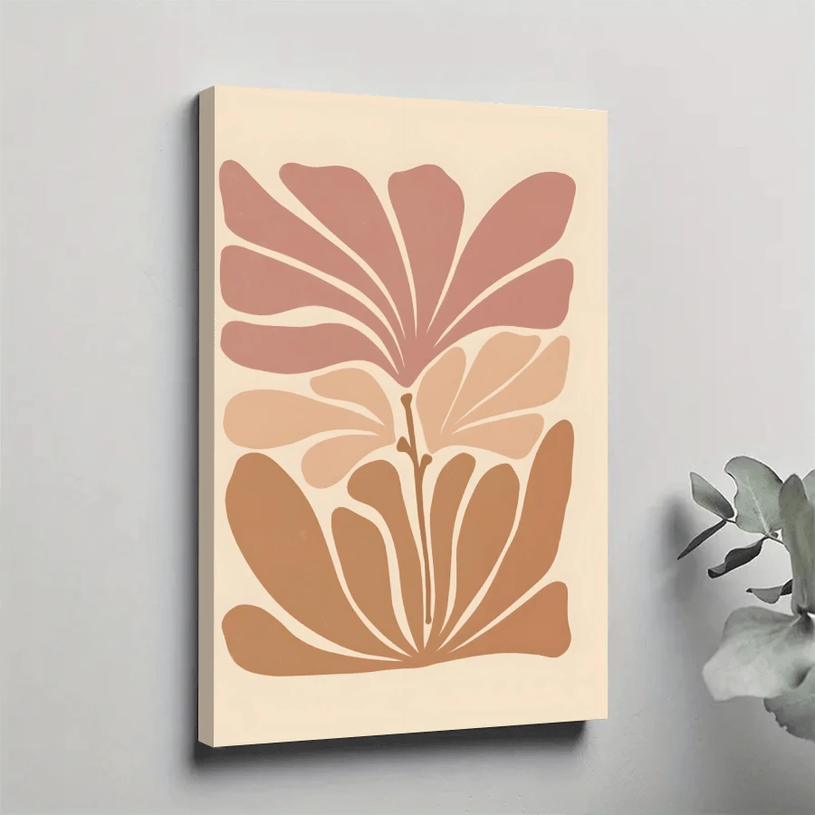1pc Framed Canvas Poster, Abstract Botanical Warm Tone Wall Art Canvas Paintings, Ideal Gift For Bedroom Living Room Corridor, Wall Art, Room Decoration