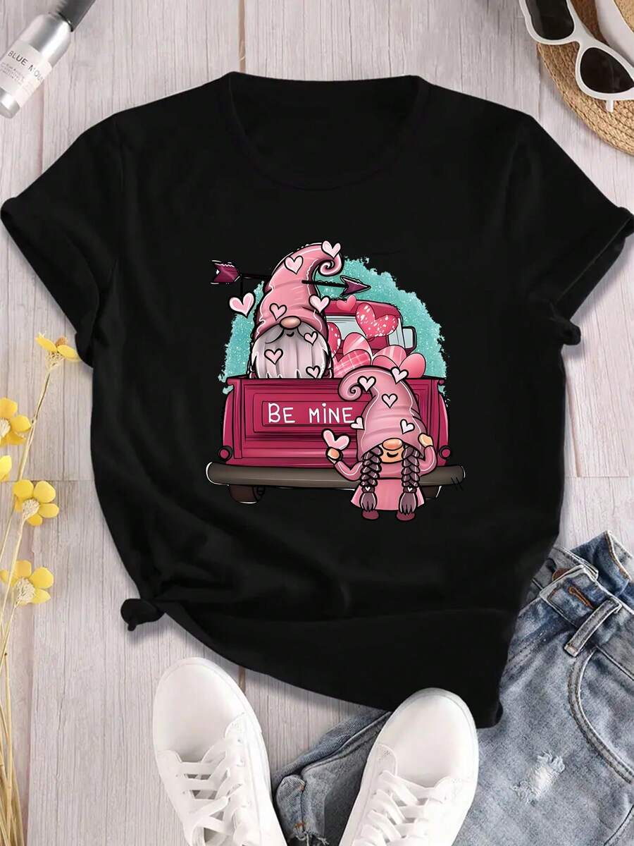 Valentines Day Printed T-Shirt Casual Shirt Machine Washable Short Sleeve Plus Size Comfortable Clothes Perfect For Spring Summer