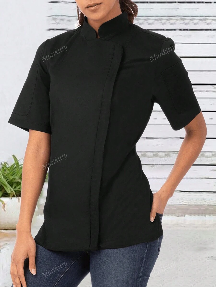Chaqueta de cocinero de cuello alto de unicolor talla grande para mujer