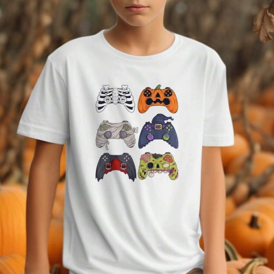 Halloween Gaming Controller Graphics T-Shirt, Gamer Halloween Costume, Gaming Cosplay T-Shirt, Spooky Gamer Apparel Tee