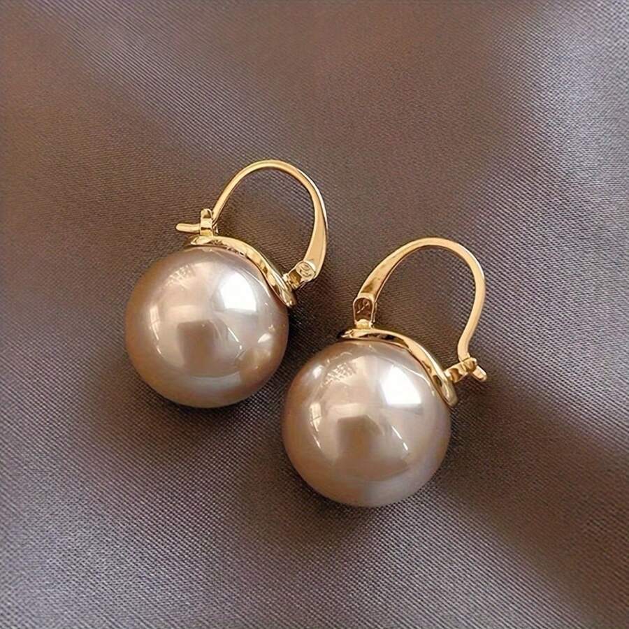 1 Pair Pretty Faux Pearl Pendant Hoop Earrings Zinc Alloy Jewelry Vintage Elegant Style For Women Daily Casual