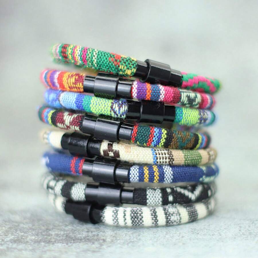 Pulsera de cuerda 2025 para hombres de 6 mm, brazalete de tejido bohemio negro para muñequera y joyería